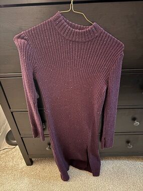 BCBGeneration Ribbed Mock Neck Long Sleeve Dress in Plum